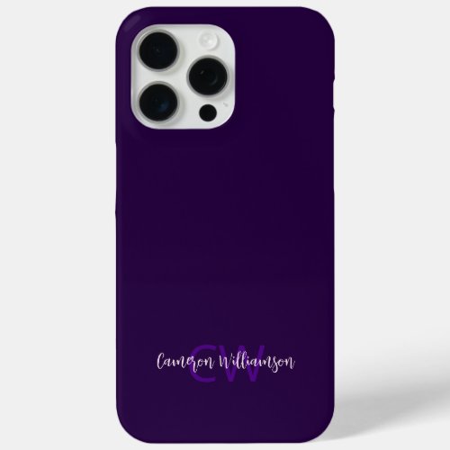 Initials Name Minimalist Solid Deep Violet iPhone 15 Pro Max Case