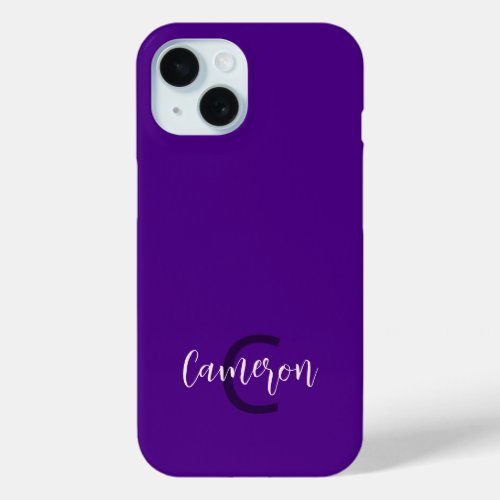 Initials Name Minimalist Solid Deep Violet iPhone 15 Case