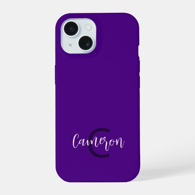 Initials Name Minimalist Solid Deep Violet Iphone Case (Back)