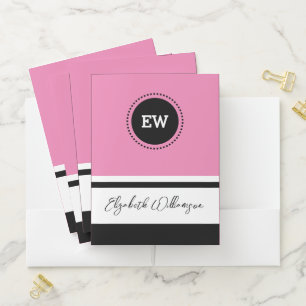 Initials name pink black organize documents pocket folder