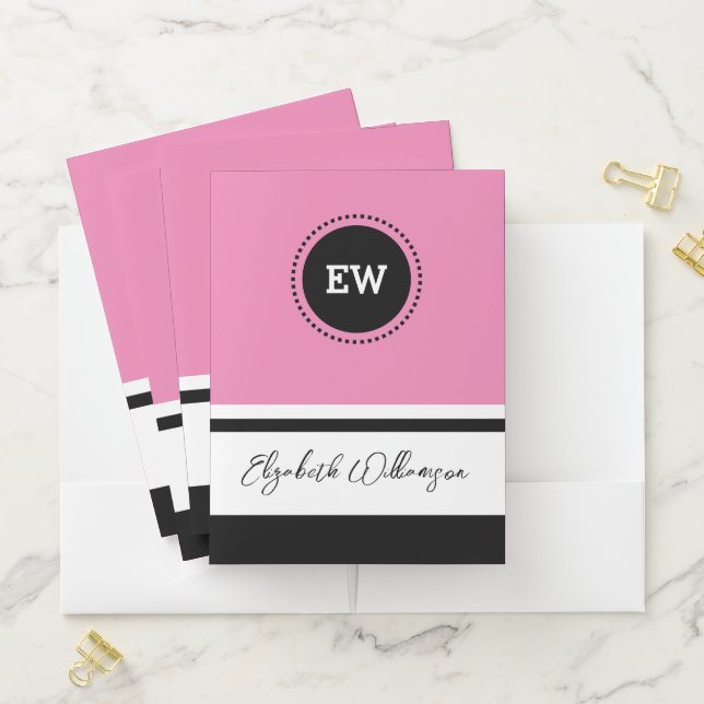 Initials name pink black organize documents pocket folder (In Situ)