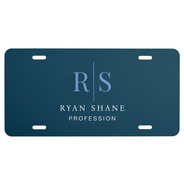 Initials & Name, Profession, Promo, Deep Blue License Plate (Front)