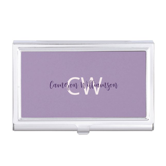 Initials Name Sophisticated Solid Violet Business Card Case (Front)