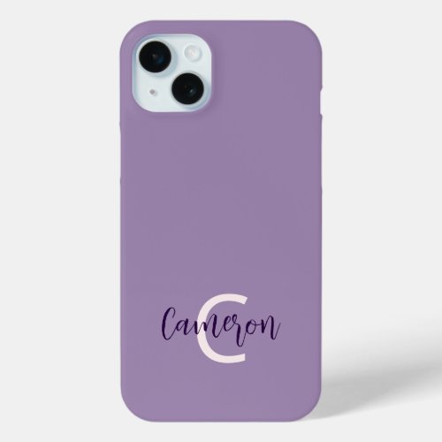 Initials Name Sophisticated Solid Violet iPhone 15 Plus Case