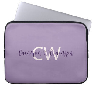 Initials Name Sophisticated Solid Violet Laptop Sleeve
