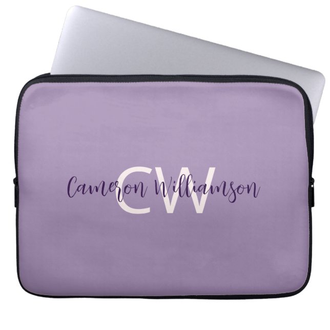 Initials Name Sophisticated Solid Violet Laptop Sleeve (Front)