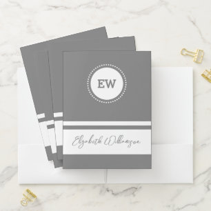 Initials name white grey organize documents pocket folder