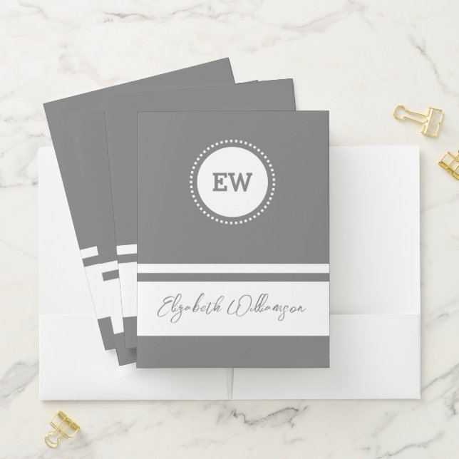 Initials name white grey organize documents pocket folder (In Situ)