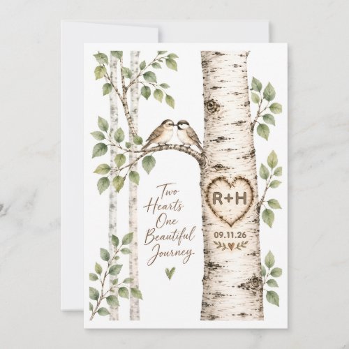 Initials Nature Wedding | Birch Tree Wedding Card