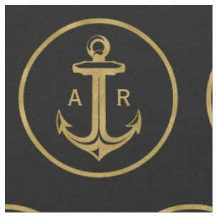 Initials   Navy Blue Nautical Anchor Fabric
