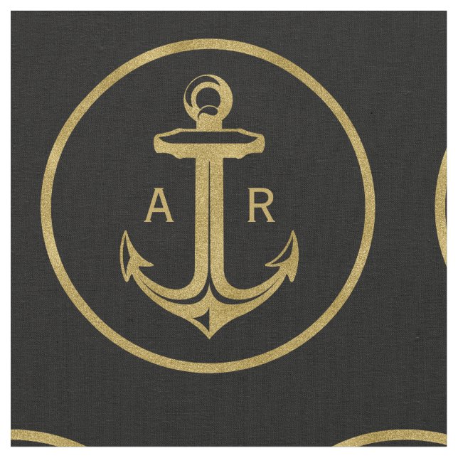 Initials | Navy Blue Nautical Anchor Fabric (Close Up)