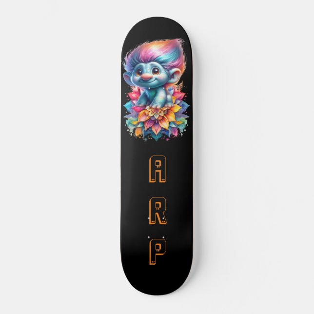 *~* Initials Neon Hair Rainbow AP89 Troll Skateboard (Front)
