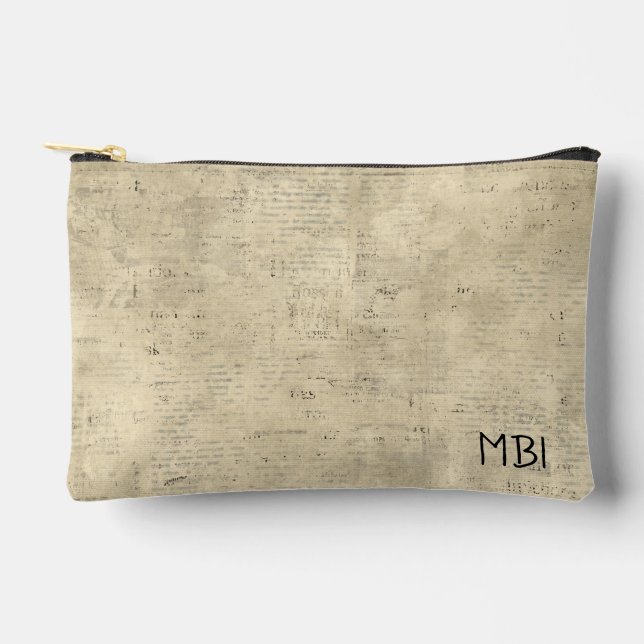 Initials old newspaper scrapbook background accessory pouch (Front)