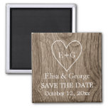 Initials On Wood Heart Wedding Save The Date Magnet at Zazzle