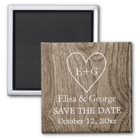 Initials On Wood Heart Wedding Save The Date Magnet