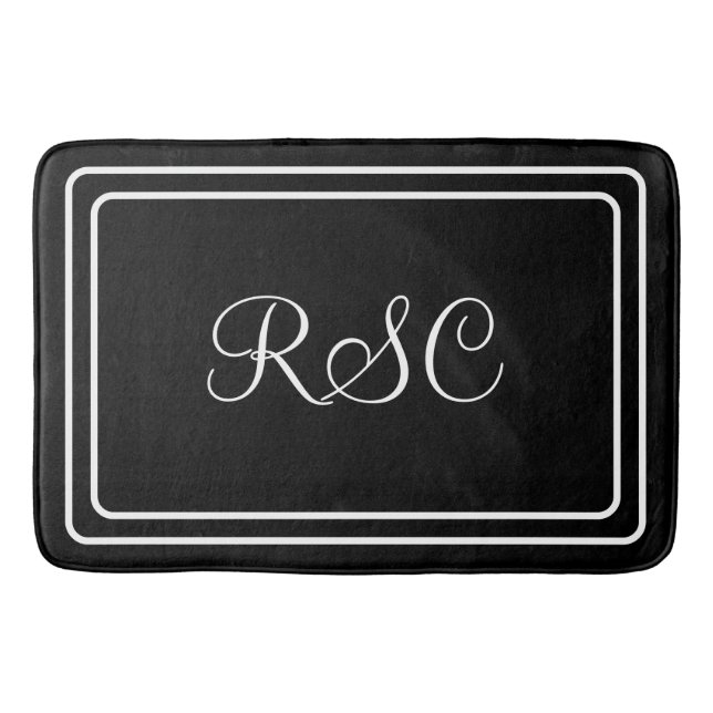 Initials or name black round corners bathmat (Front)