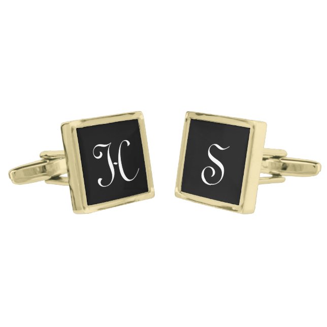 Initials Personalized Names Groom Black White Cool Cufflinks (Angled)
