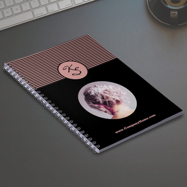 Initials Pink Black Hairstylist Workshop  Notebook (Initials Pink Black Hairstylist Workshop Notebook with Image)