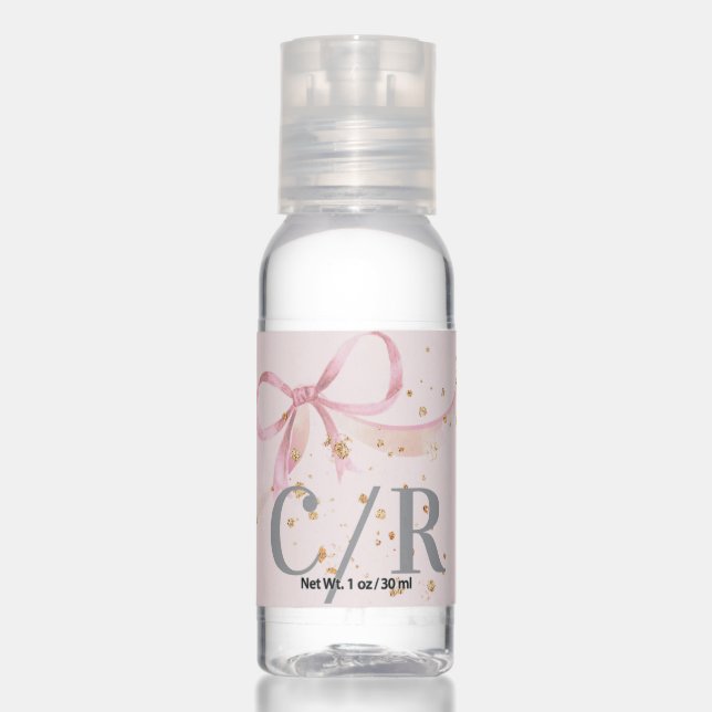 Initials Pink Bow Watercolor Hand Sanitizer (Front)