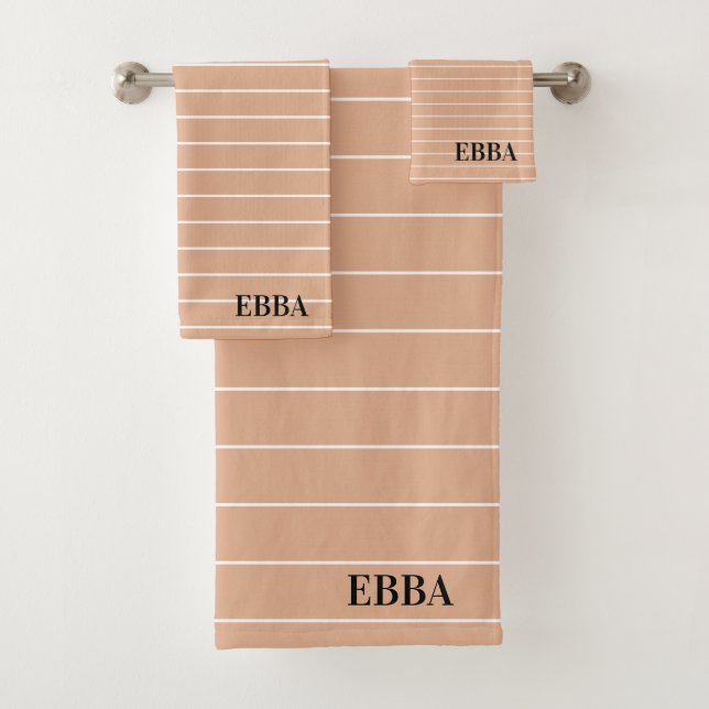 Initials pretty earty background white stripes bath towel set (Insitu)