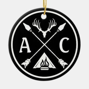 Initials Rustic Adventure Round Emblem  Ceramic Ornament