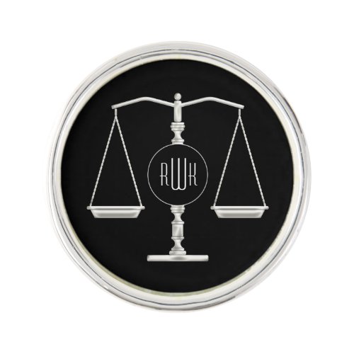Initials Scales of Justice  Black Lapel Pin