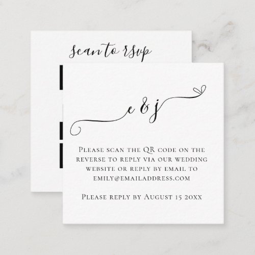 Initials Script QR Code Wedding Black White RSVP E Enclosure Card