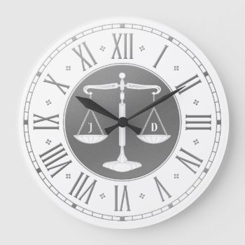 Initials | Silver Scales Of Justice Large Clock by wierka at Zazzle