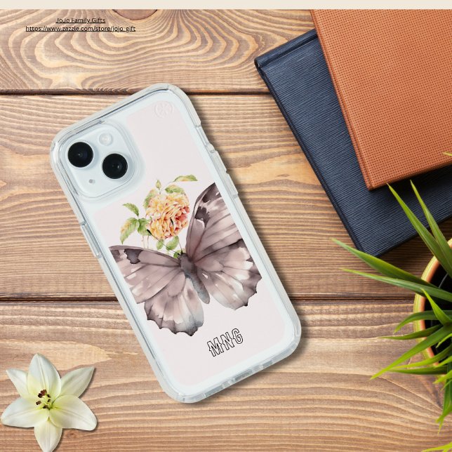Initials sweet romantic floral and butterfly cute speck iPhone case (Creator Uploaded)