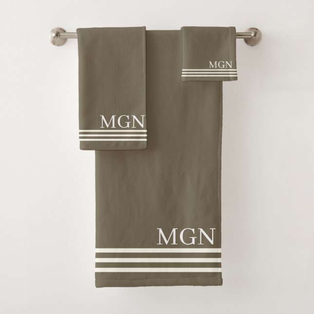 Initials Trendy chocolate brown background modern Bath Towel Set (Insitu)