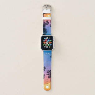 Initials Tropical Vibrant Rainbow Sunset Palm Tree Apple Watch Band