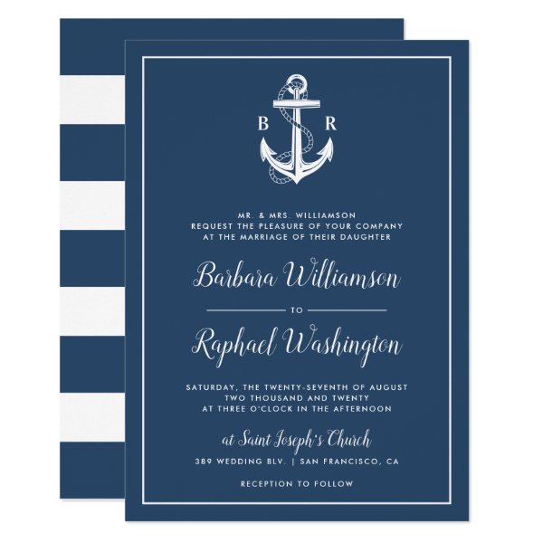 256299934119604505 Initials Typography | Nautical Blue Anchor Wedding Invitation