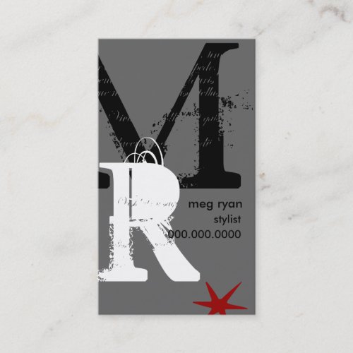Initials Vertical Grey Regular Size Appointment Card