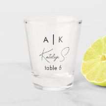 Initials Wedding Shot Glass Favor | Table Numbers