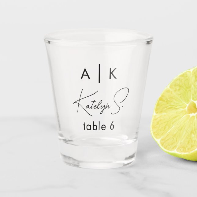 Initials Wedding Shot Glass Favor | Table Numbers (Front)