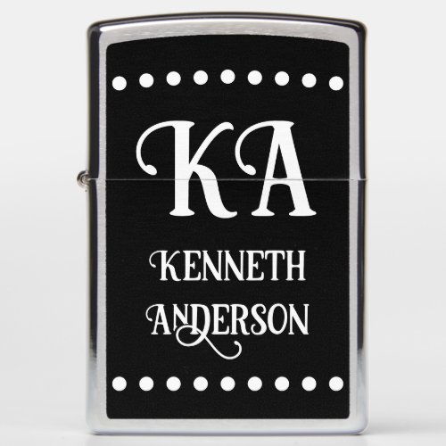 Initials with Name Black and White Zippo Lighter