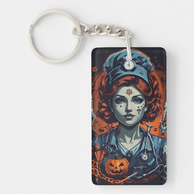 Injecting Boo-tiful Care, Spooky Halloween Nurse Keychain (Front)