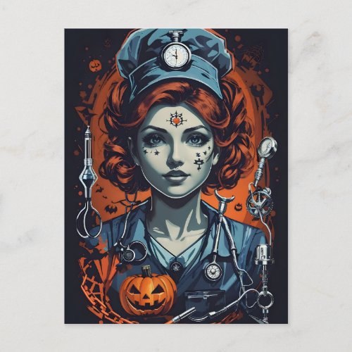 Injecting Boo_tiful Care Spooky Halloween Nurse Postcard