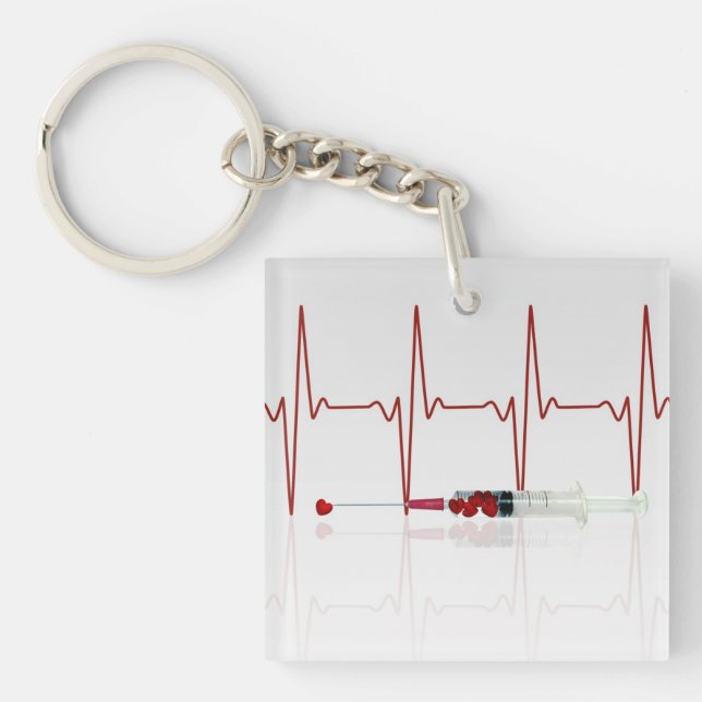 Injection with Red Hearts Keychain (Front)
