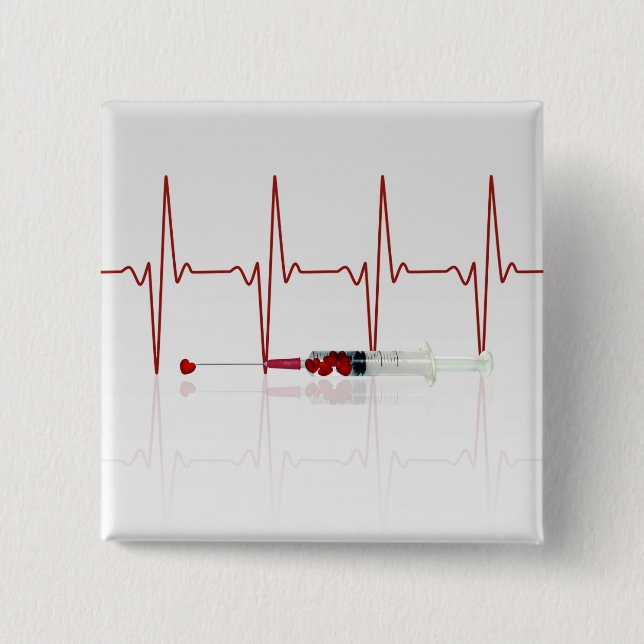 Injection with Red Hearts Pinback Button (Front)