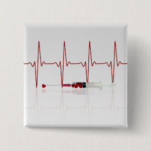 Injection with Red Hearts Pinback Button