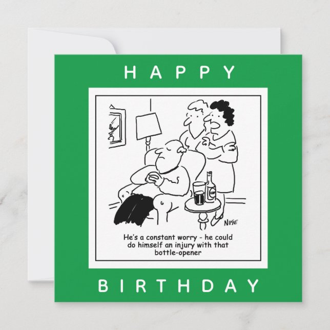 Injury with a Bottle-Opener Worry Cartoon Card (Front)