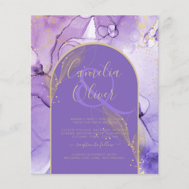 Ink Abstract PURPLE GOLD Lavender Wedding INVITE Flyer (Front)