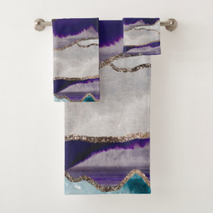Ink Agate Gold Glitter Glam #2 (Faux Glitter) #art Bath Towel Set
