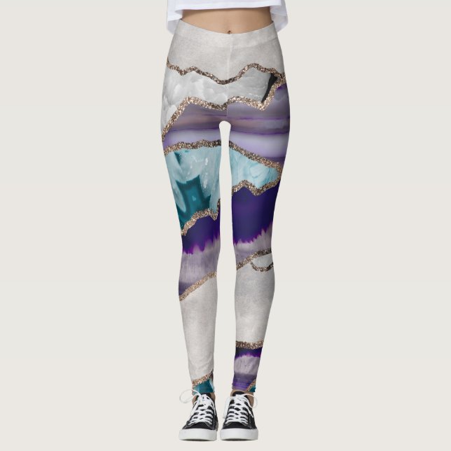 Ink Agate Gold Glitter Glam #2 (Faux Glitter) #art Leggings (Front)