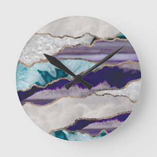 Ink Agate Gold Glitter Glam #2 (Faux Glitter) #art Round Clock