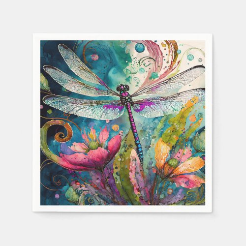 Ink and Pen Watercolor Dragonfly  Napkins