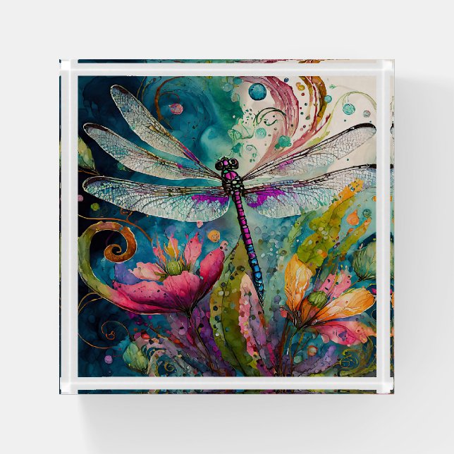 Ink and Pen Watercolor Dragonfly  Paperweight (Front)