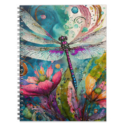 Ink and Pen Watercolor Dragonfly Spiral Notebook