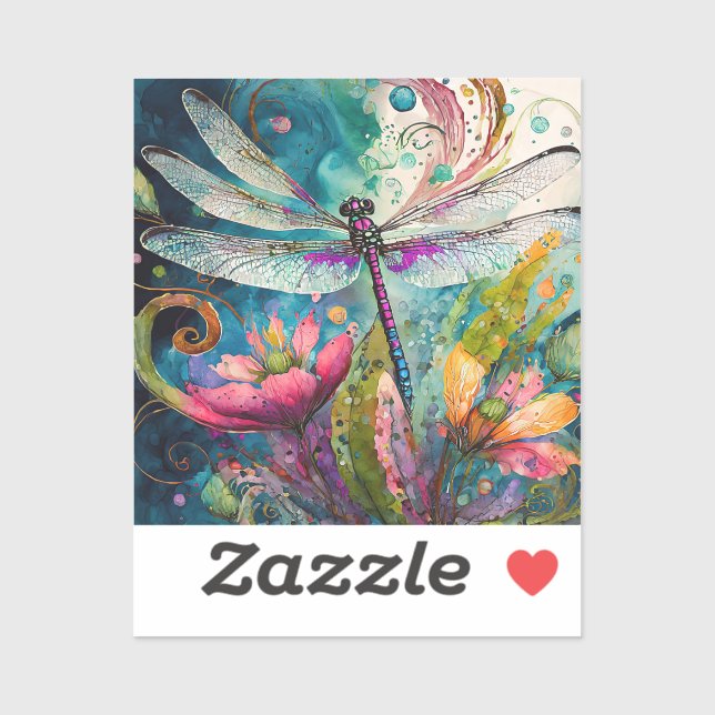 Ink and Pen Watercolor Vinyl Dragonfly  Sticker (Sheet)
